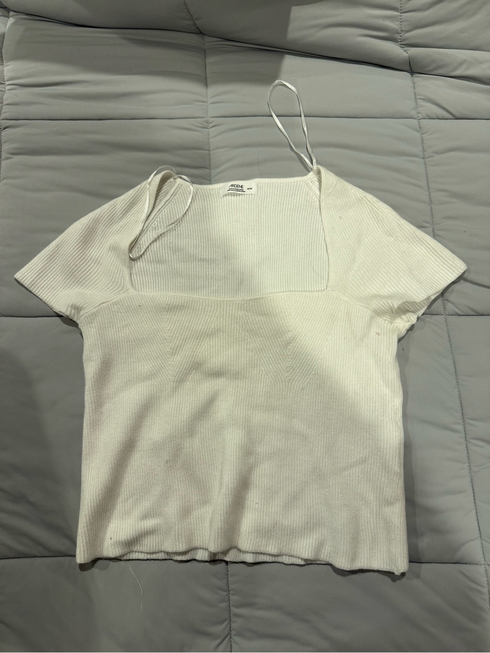 Ardene White Square Neck Ribbed Knit Top